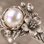 Silver Bloom Pearl Ring