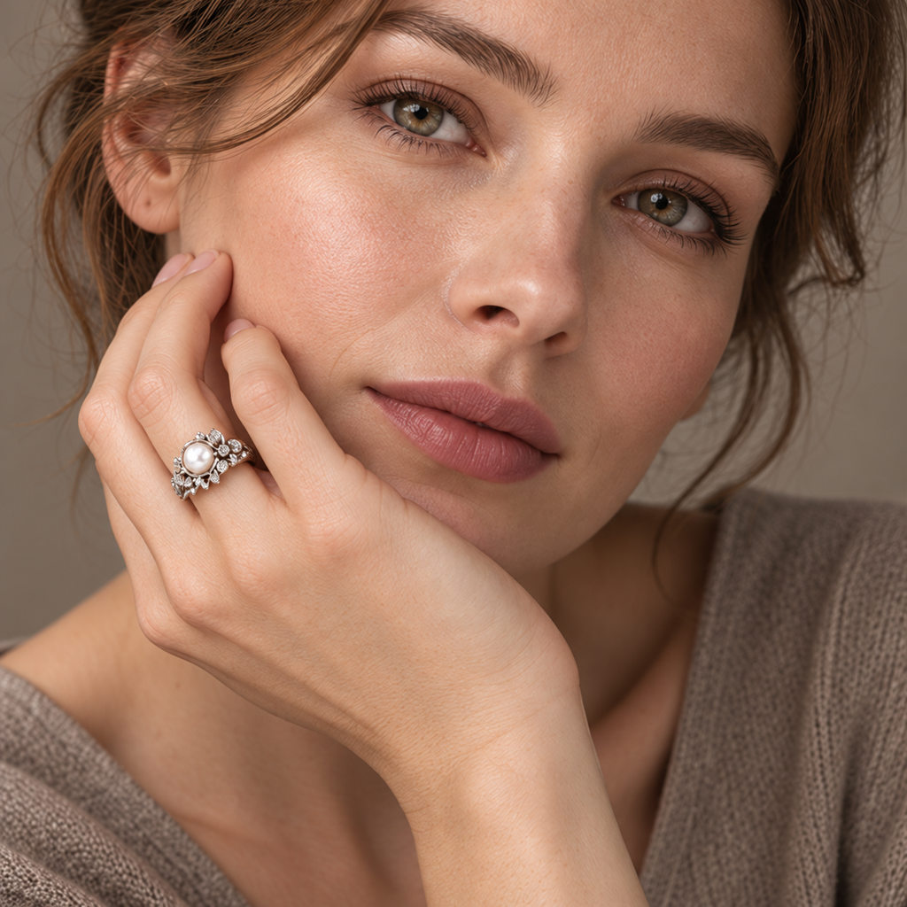 Silver Bloom Pearl Ring