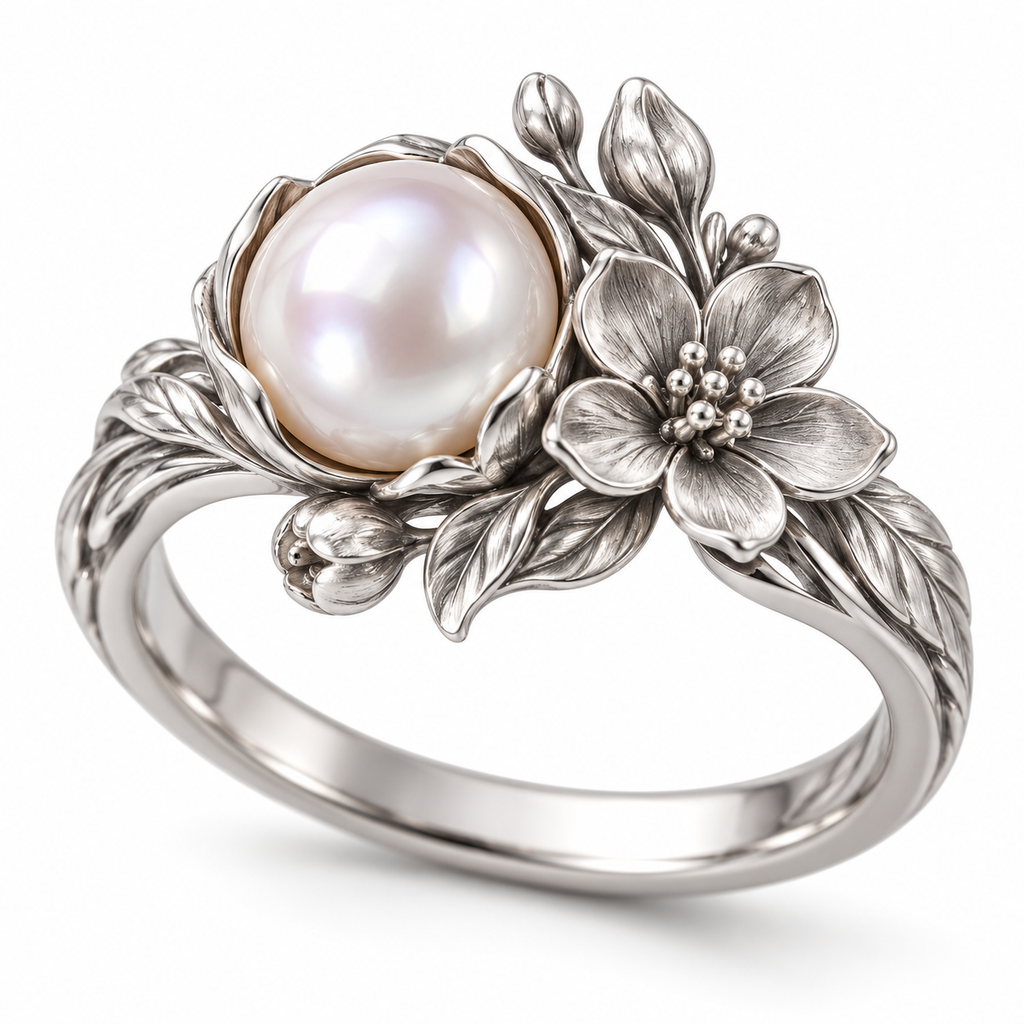 Silver Bloom Pearl Ring