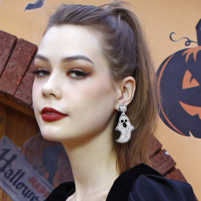 Handmade Woven Ghost Halloween Earrings