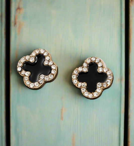 Silver Pin and Diamond Clover Stud Earrings