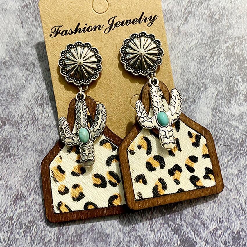 Genuine Leather Cow Tag Earrings