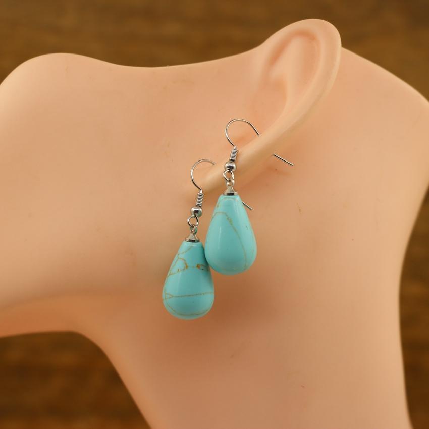 Natural Stone Quartz Tear Water Drop Hook Earring