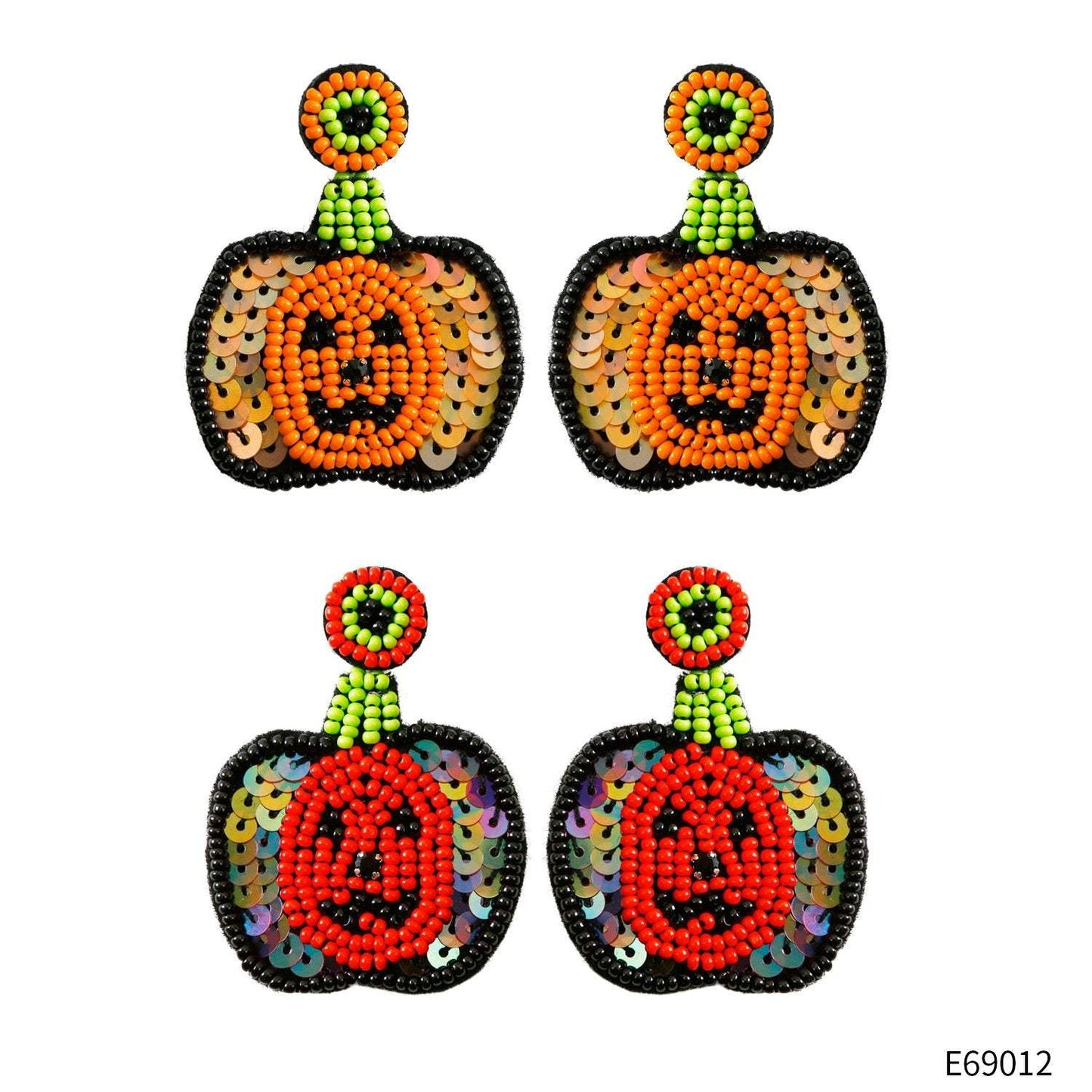 Handmade Halloween Sequins Rice Beads Pumpkin Earrings