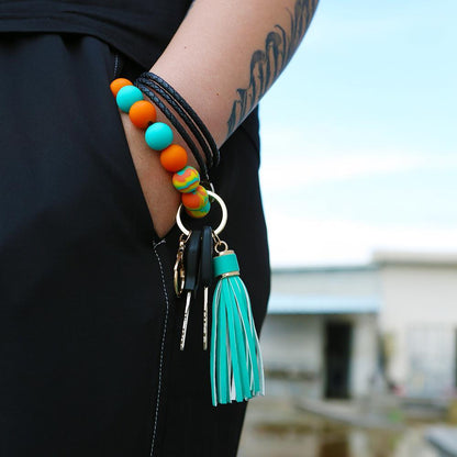 Color Silicone Beads Tassel Bracelet Wrist Keychain