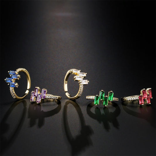 New colourful Personalized Zircon Geometric Split Ring