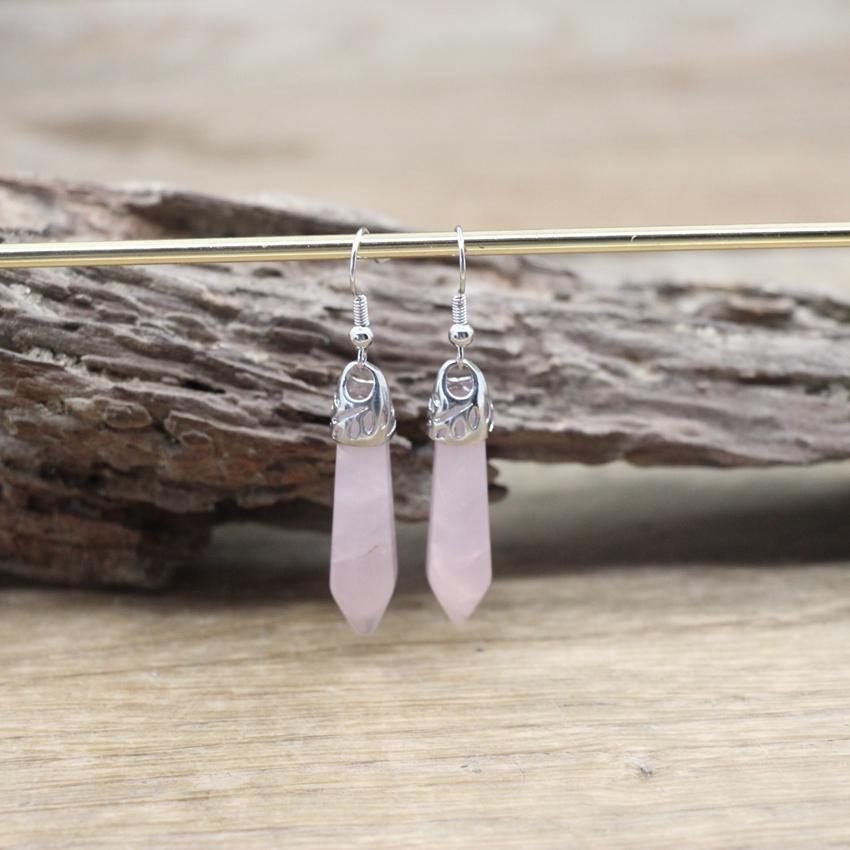 Handmade Natural Stone Hexagonal Quartz Hook Earring