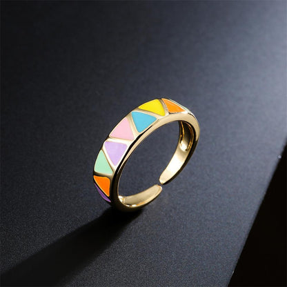 Personalized colour Oil Dripping Geometric Opening Ring