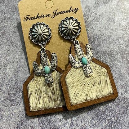 Genuine Leather Cow Tag Earrings