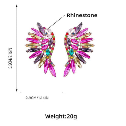 Women's Colorful Rhinestone Fan-shaped Wing Earrings