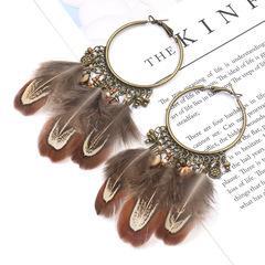 Retro Ethnic Round Gradient colour Feather Pendant Earrings