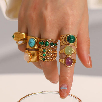 Retro Irregular Gems Do Not Fade Stainless Steel Open Ring