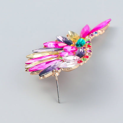 Women's Colorful Rhinestone Fan-shaped Wing Earrings