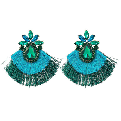 Women's colourful Rhinestone Alloy Flower Tassel Earrings