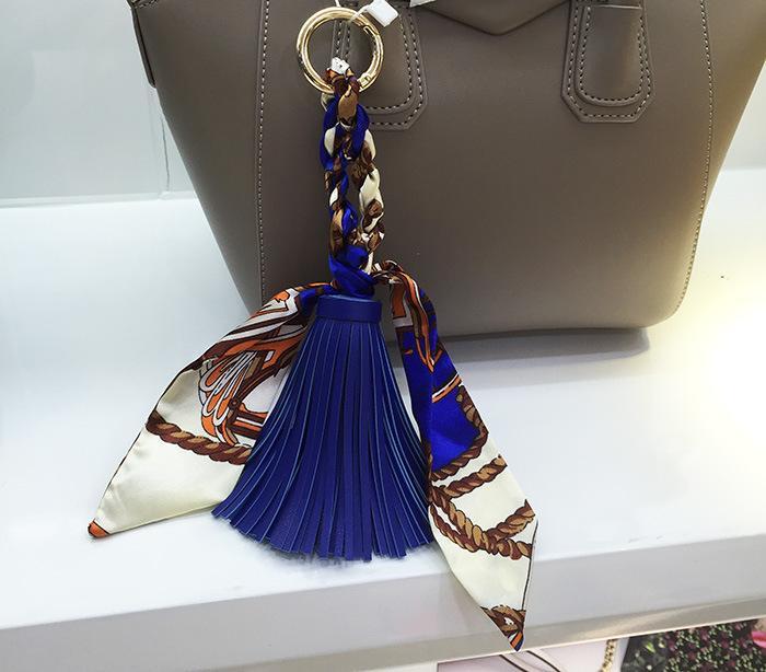 Leather Silk Scarf Tassel Bag Pendant Keychain