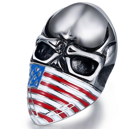 American Flag Skull Steel Punk Ring