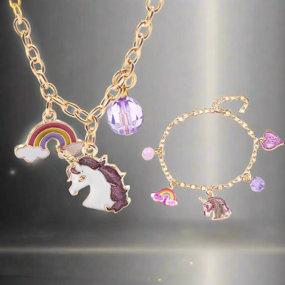 Purple Unicorn Children's Necklace Bracelet Set