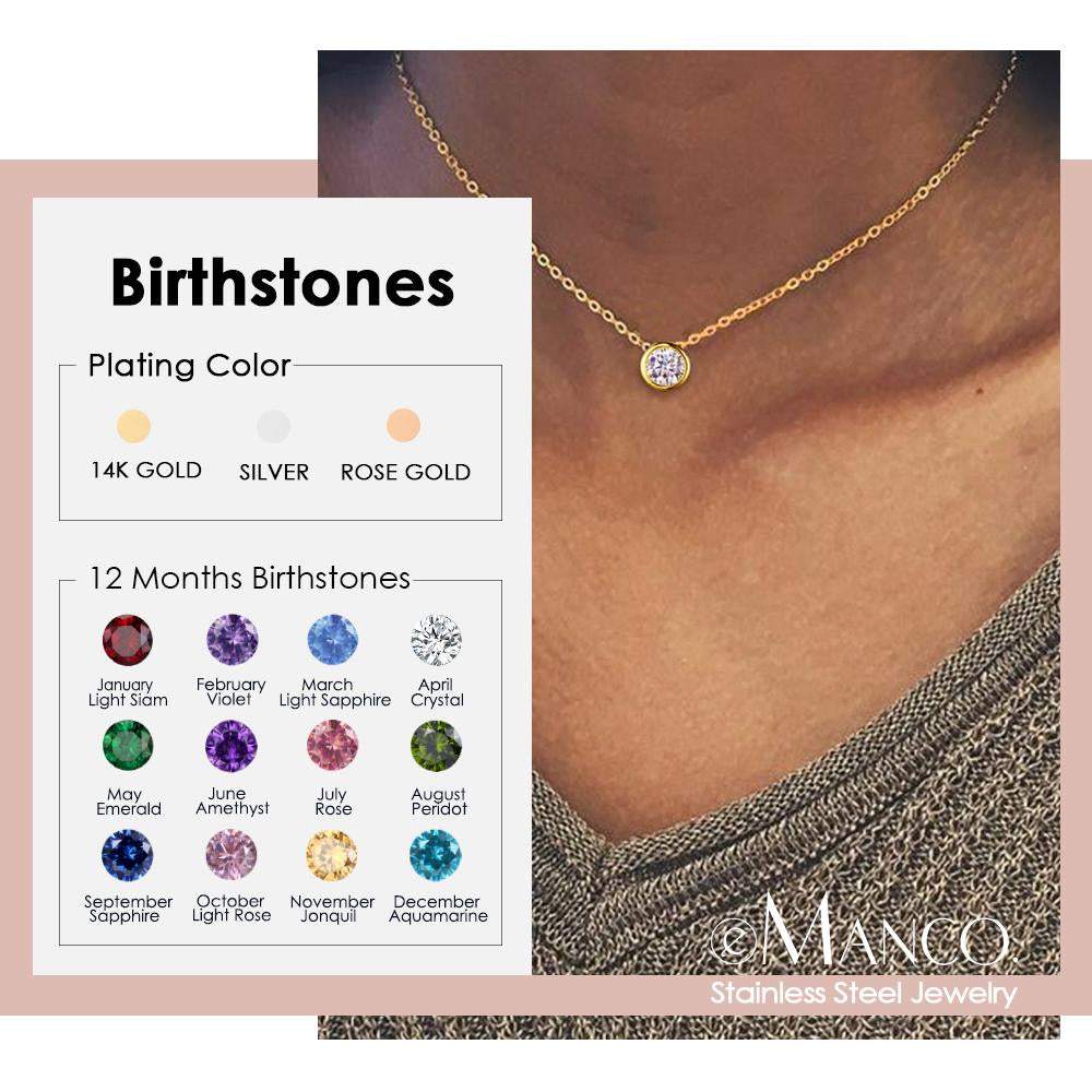 Gold Plated Women 12 Birthstone Necklace