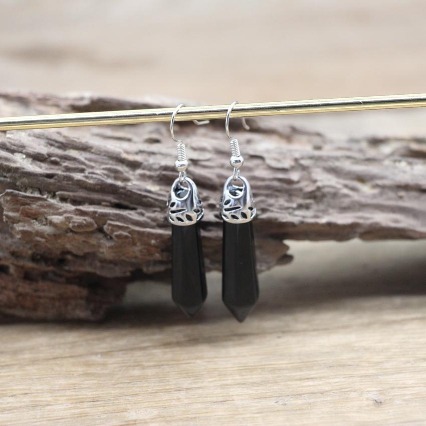 Handmade Natural Stone Hexagonal Quartz Hook Earring