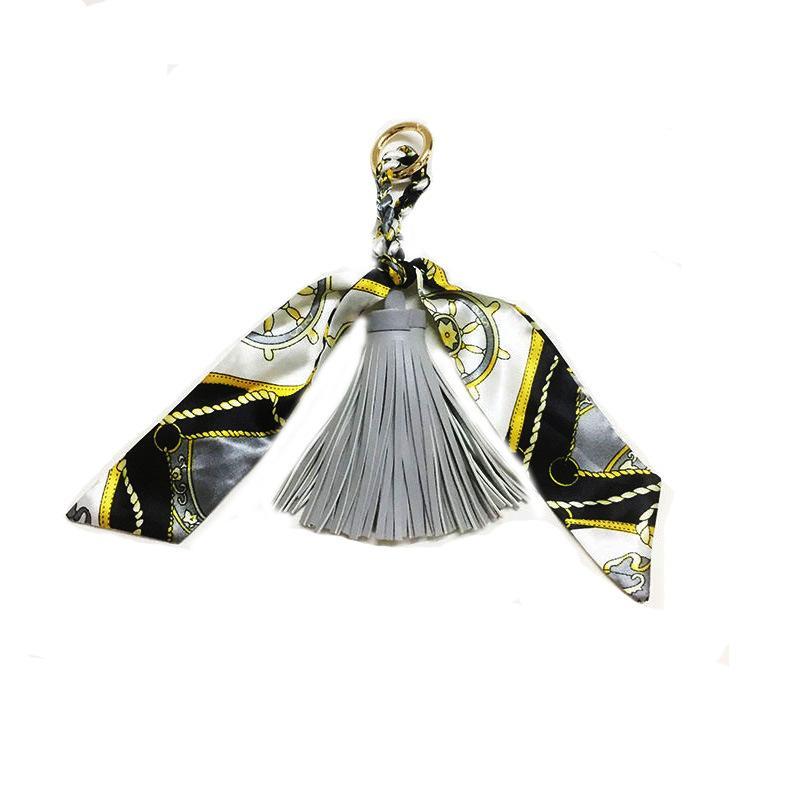 Leather Silk Scarf Tassel Bag Pendant Keychain